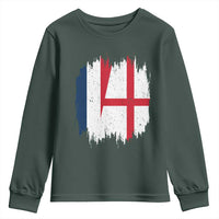 Vintage Grunge France England Flag Brush Stroke Graphic Youth Sweatshirt French Anglo English Heritage Pride Match Day