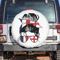 Proud France England Flag Messy Bun Bandana Sunglasses Graphic Spare Tire Cover French Anglo English Heritage Roots Woman