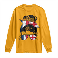 Proud France England Flag Messy Bun Bandana Sunglasses Graphic Long Sleeve Shirt French Anglo English Heritage Roots Woman