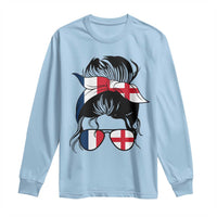 Proud France England Flag Messy Bun Bandana Sunglasses Graphic Long Sleeve Shirt French Anglo English Heritage Roots Woman