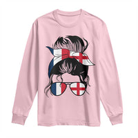 Proud France England Flag Messy Bun Bandana Sunglasses Graphic Long Sleeve Shirt French Anglo English Heritage Roots Woman