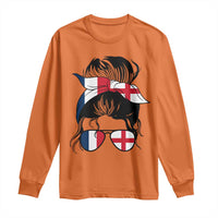 Proud France England Flag Messy Bun Bandana Sunglasses Graphic Long Sleeve Shirt French Anglo English Heritage Roots Woman