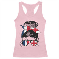 Proud France England Flag Messy Bun Bandana Sunglasses Graphic Racerback Tank Top French Anglo English Heritage Roots Woman