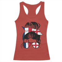Proud France England Flag Messy Bun Bandana Sunglasses Graphic Racerback Tank Top French Anglo English Heritage Roots Woman