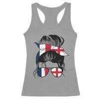 Proud France England Flag Messy Bun Bandana Sunglasses Graphic Racerback Tank Top French Anglo English Heritage Roots Woman