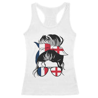 Proud France England Flag Messy Bun Bandana Sunglasses Graphic Racerback Tank Top French Anglo English Heritage Roots Woman