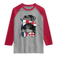 Proud France England Flag Messy Bun Bandana Sunglasses Graphic Raglan Shirt French Anglo English Heritage Roots Woman