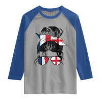 Proud France England Flag Messy Bun Bandana Sunglasses Graphic Raglan Shirt French Anglo English Heritage Roots Woman