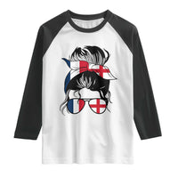 Proud France England Flag Messy Bun Bandana Sunglasses Graphic Raglan Shirt French Anglo English Heritage Roots Woman