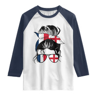 Proud France England Flag Messy Bun Bandana Sunglasses Graphic Raglan Shirt French Anglo English Heritage Roots Woman