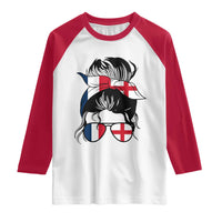 Proud France England Flag Messy Bun Bandana Sunglasses Graphic Raglan Shirt French Anglo English Heritage Roots Woman