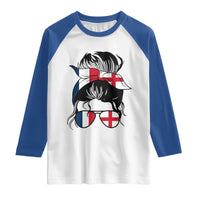 Proud France England Flag Messy Bun Bandana Sunglasses Graphic Raglan Shirt French Anglo English Heritage Roots Woman