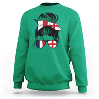 Proud France England Flag Messy Bun Bandana Sunglasses Graphic Sweatshirt French Anglo English Heritage Roots Woman