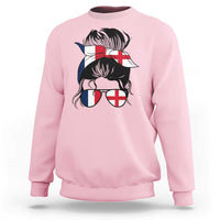Proud France England Flag Messy Bun Bandana Sunglasses Graphic Sweatshirt French Anglo English Heritage Roots Woman