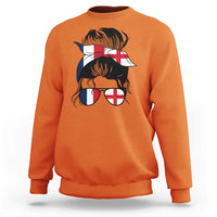 Proud France England Flag Messy Bun Bandana Sunglasses Graphic Sweatshirt French Anglo English Heritage Roots Woman