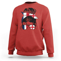 Proud France England Flag Messy Bun Bandana Sunglasses Graphic Sweatshirt French Anglo English Heritage Roots Woman