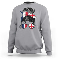 Proud France England Flag Messy Bun Bandana Sunglasses Graphic Sweatshirt French Anglo English Heritage Roots Woman