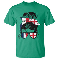 Proud France England Flag Messy Bun Bandana Sunglasses Graphic T Shirt French Anglo English Heritage Roots Woman