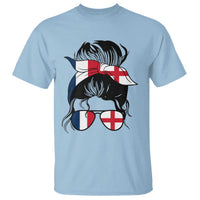 Proud France England Flag Messy Bun Bandana Sunglasses Graphic T Shirt French Anglo English Heritage Roots Woman