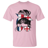 Proud France England Flag Messy Bun Bandana Sunglasses Graphic T Shirt French Anglo English Heritage Roots Woman