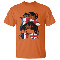 Proud France England Flag Messy Bun Bandana Sunglasses Graphic T Shirt French Anglo English Heritage Roots Woman