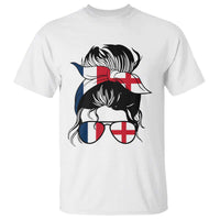 Proud France England Flag Messy Bun Bandana Sunglasses Graphic T Shirt French Anglo English Heritage Roots Woman