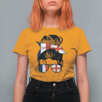 Proud France England Flag Messy Bun Bandana Sunglasses Graphic T Shirt For Women French Anglo English Heritage Roots Woman