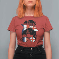 Proud France England Flag Messy Bun Bandana Sunglasses Graphic T Shirt For Women French Anglo English Heritage Roots Woman