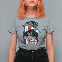 Proud France England Flag Messy Bun Bandana Sunglasses Graphic T Shirt For Women French Anglo English Heritage Roots Woman