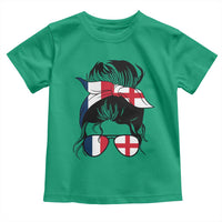 Proud France England Flag Messy Bun Bandana Sunglasses Graphic Toddler T Shirt French Anglo English Heritage Roots Woman