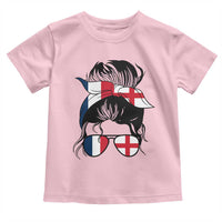 Proud France England Flag Messy Bun Bandana Sunglasses Graphic Toddler T Shirt French Anglo English Heritage Roots Woman