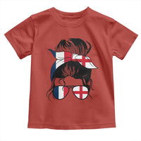 Proud France England Flag Messy Bun Bandana Sunglasses Graphic Toddler T Shirt French Anglo English Heritage Roots Woman