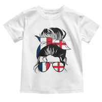 Proud France England Flag Messy Bun Bandana Sunglasses Graphic Toddler T Shirt French Anglo English Heritage Roots Woman