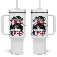 Proud France England Flag Messy Bun Bandana Sunglasses Graphic Tumbler With Handle French Anglo English Heritage Roots Woman