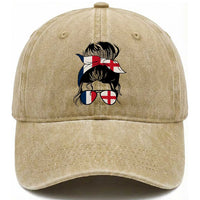 Proud France England Flag Messy Bun Bandana Sunglasses Graphic Washed Cotton Baseball Cap French Anglo English Heritage Roots Woman