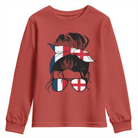 Proud France England Flag Messy Bun Bandana Sunglasses Graphic Youth Sweatshirt French Anglo English Heritage Roots Woman