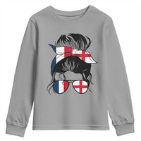 Proud France England Flag Messy Bun Bandana Sunglasses Graphic Youth Sweatshirt French Anglo English Heritage Roots Woman