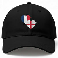 France England Flag Hearts Splatter Graphic Baseball Cap Anglo English French Heritage Love Unity