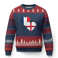 France England Flag Hearts Splatter Graphic Ugly Christmas Sweater Anglo English French Heritage Love Unity