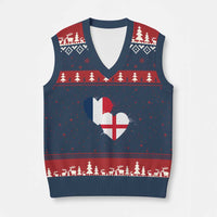 France England Flag Hearts Splatter Graphic V-Neck Knit Sweater Vest Anglo English French Heritage Love Unity