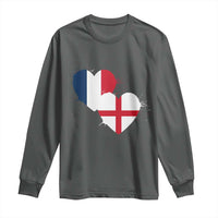 France England Flag Hearts Splatter Graphic Long Sleeve Shirt Anglo English French Heritage Love Unity