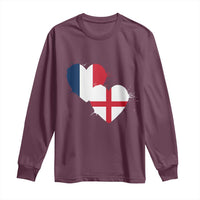 France England Flag Hearts Splatter Graphic Long Sleeve Shirt Anglo English French Heritage Love Unity