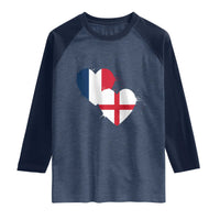 France England Flag Hearts Splatter Graphic Raglan Shirt Anglo English French Heritage Love Unity