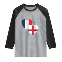 France England Flag Hearts Splatter Graphic Raglan Shirt Anglo English French Heritage Love Unity