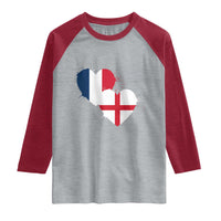 France England Flag Hearts Splatter Graphic Raglan Shirt Anglo English French Heritage Love Unity