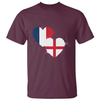 France England Flag Hearts Splatter Graphic T Shirt Anglo English French Heritage Love Unity