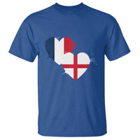 France England Flag Hearts Splatter Graphic T Shirt Anglo English French Heritage Love Unity