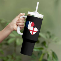 France England Flag Hearts Splatter Graphic Tumbler With Handle Anglo English French Heritage Love Unity
