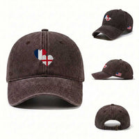 France England Flag Hearts Splatter Graphic Washed Cotton Baseball Cap Anglo English French Heritage Love Unity
