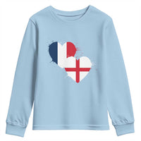 France England Flag Hearts Splatter Graphic Youth Sweatshirt Anglo English French Heritage Love Unity